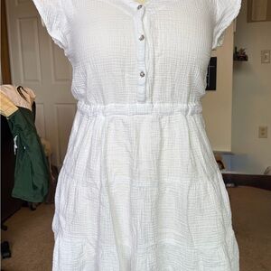 White Textured Tiered Midi Dress